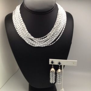 60s Sarah Coventry. Silvery Cascade. Set of 2 necklaces (16” & 18”) + earrings.